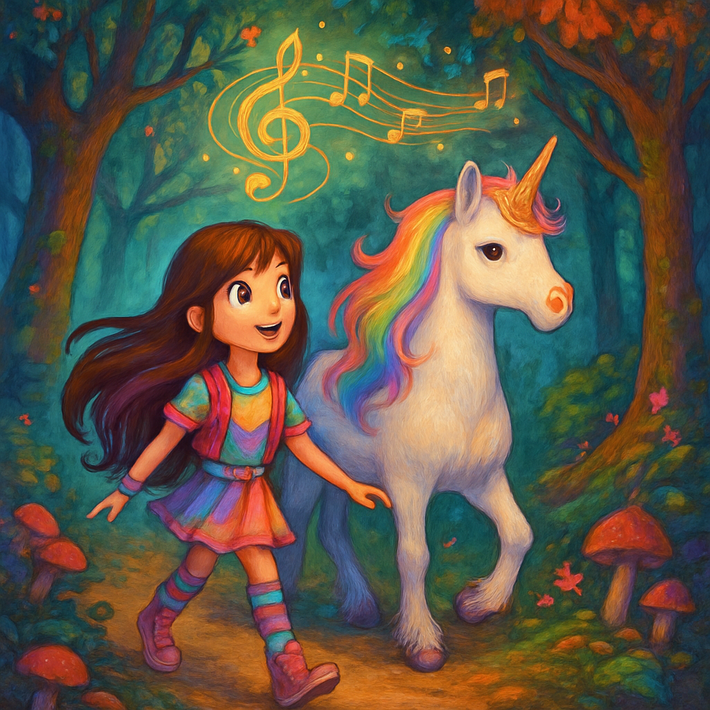 Sephira and @Luna walking through an enchanted forest, listening to a magical melody.