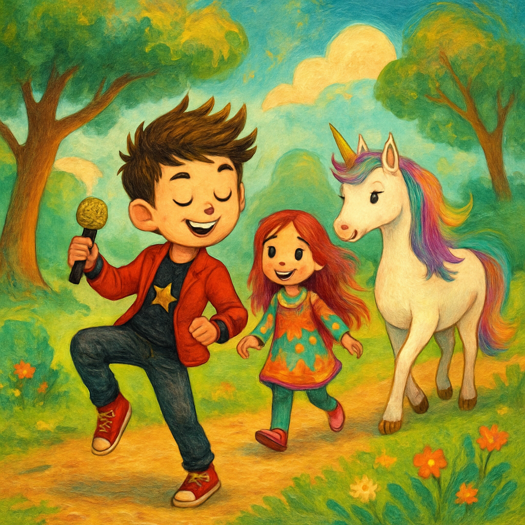 @Kai practicing dance moves in the park, with @Sephira and @Luna approaching him.