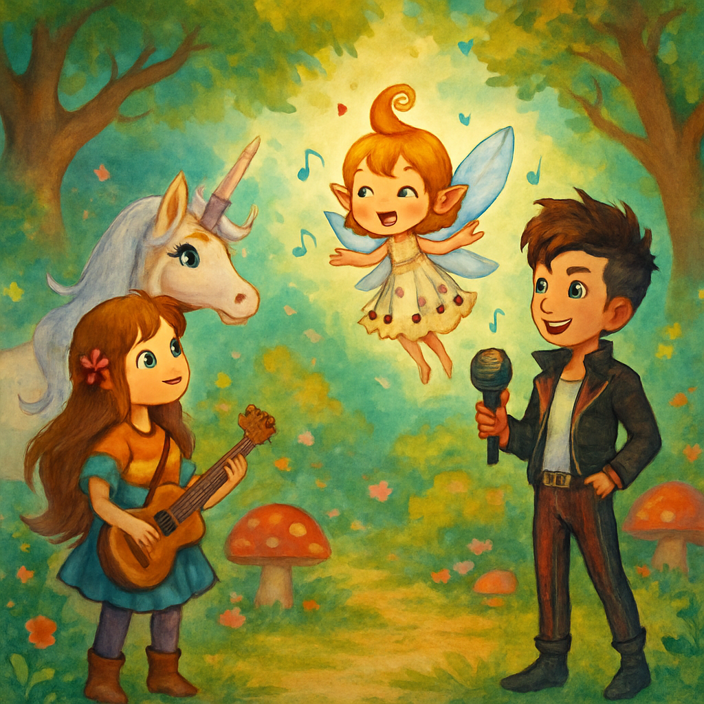 @Harmony greeting the adventurers in a magical clearing.