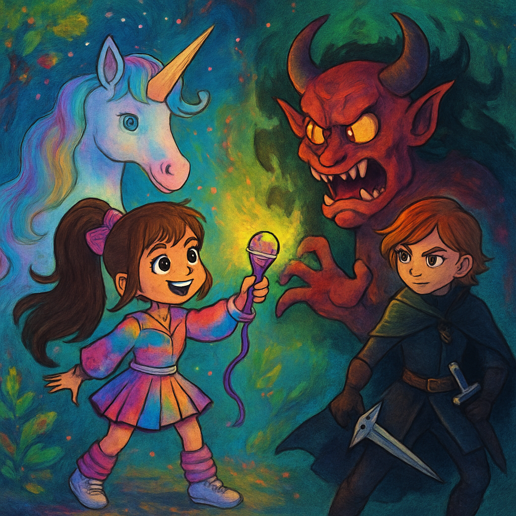 Sephira confronting the demon with @Melody's magical microphone.