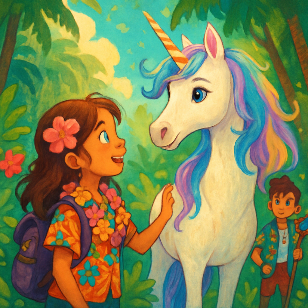 Sephira meets @Luna the Unicorn in a lush Hawaiian forest.