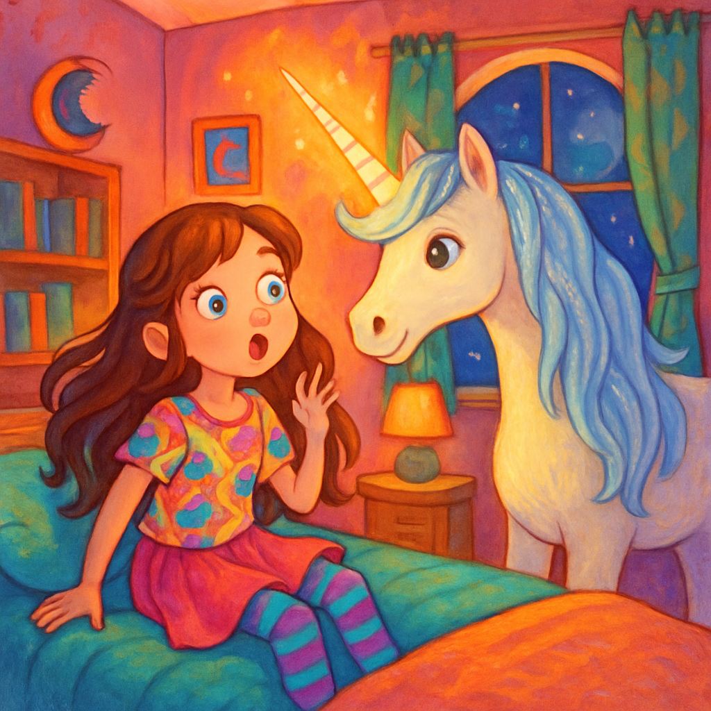 Sephira in her room, surprised by the appearance of @Luna the unicorn.