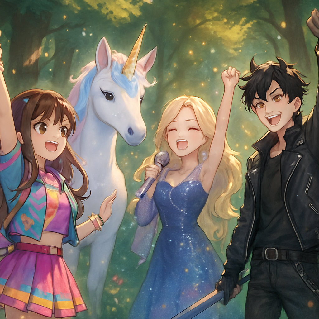 @Sephira, @Luna, @K-Demon, and @Swiftara celebrating in the forest.