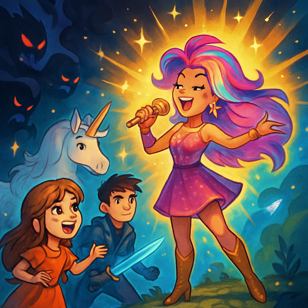 @Melody singing to banish the darkness.