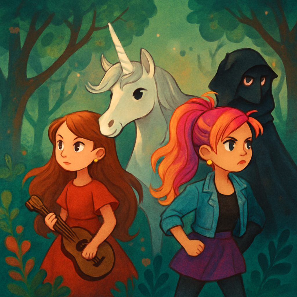 @Sephira, @Luna, and @Kara in the forest, looking determined.
