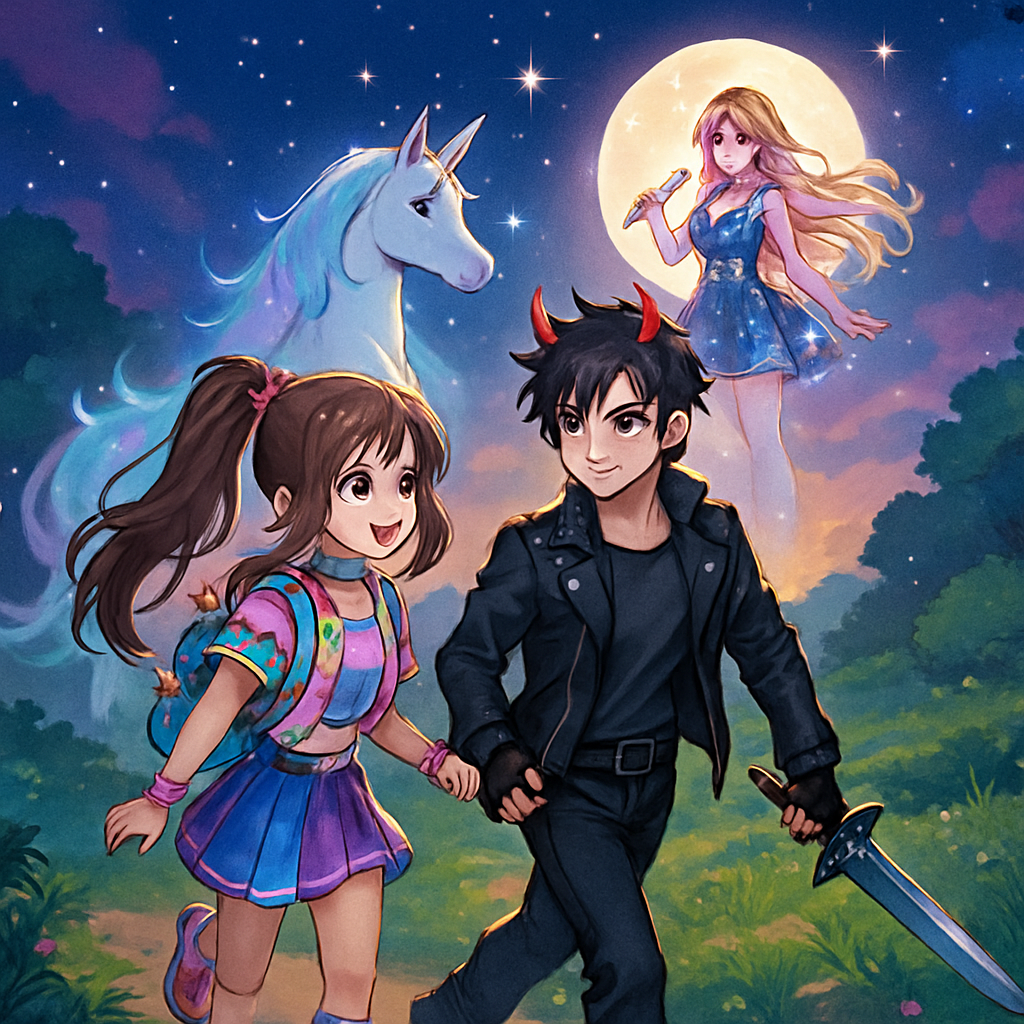 @Sephira and @K-Demon setting off on their quest, with @Luna watching over them.