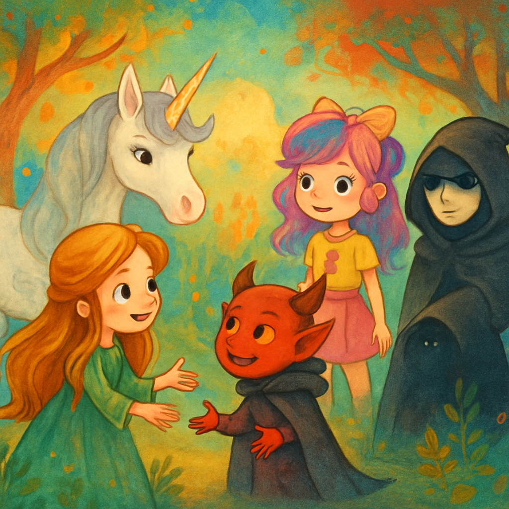 @Sephira talking to the demon, with @Luna, @Kara, and @Shadow watching.