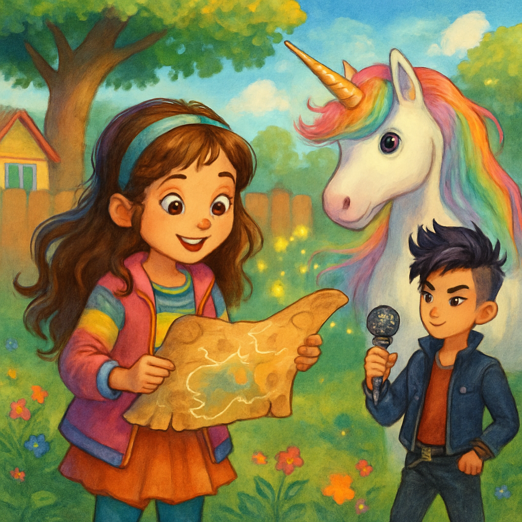 Sephira holding a magical map in her backyard.