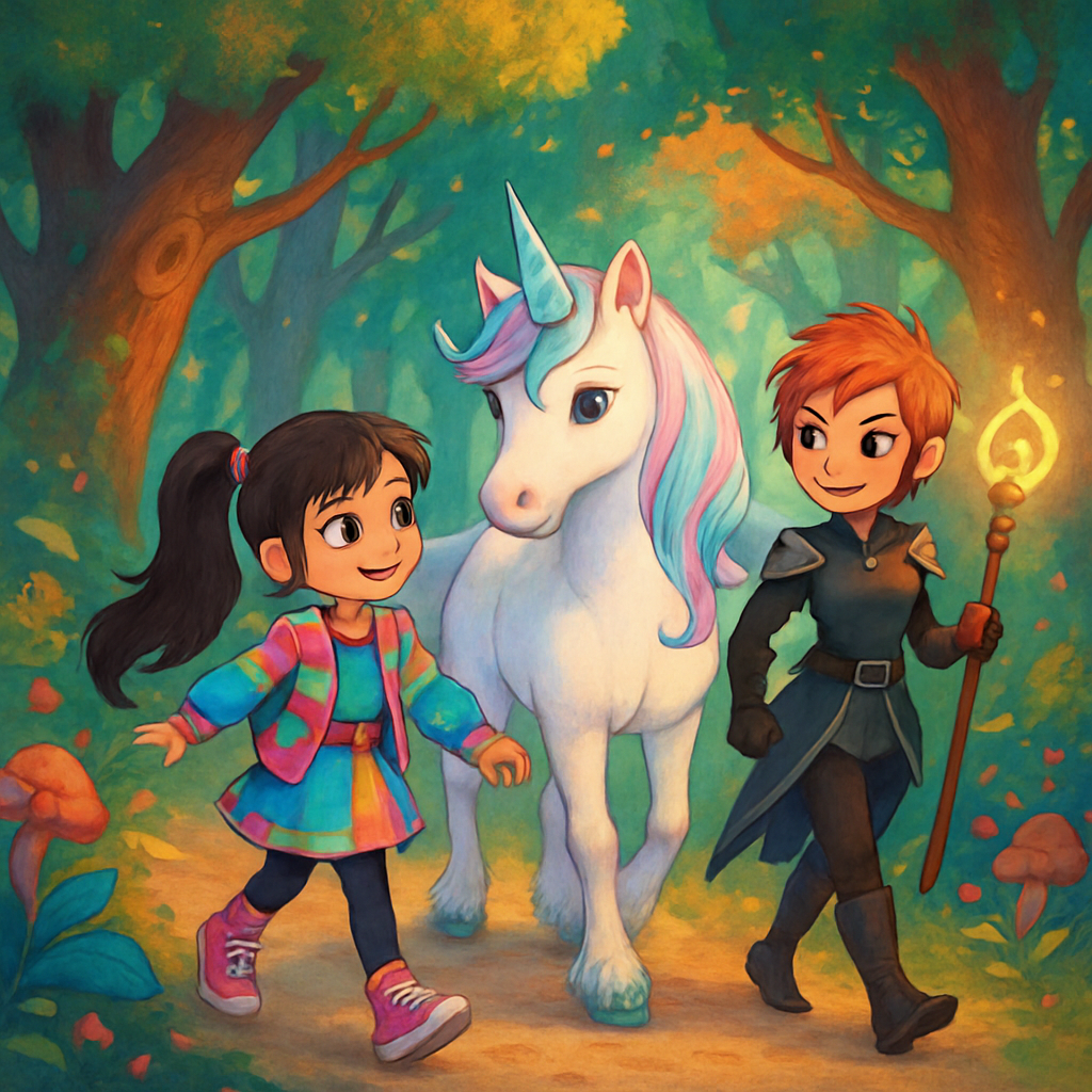 @Sephira, @Luna, and @Kara walking together through the forest.