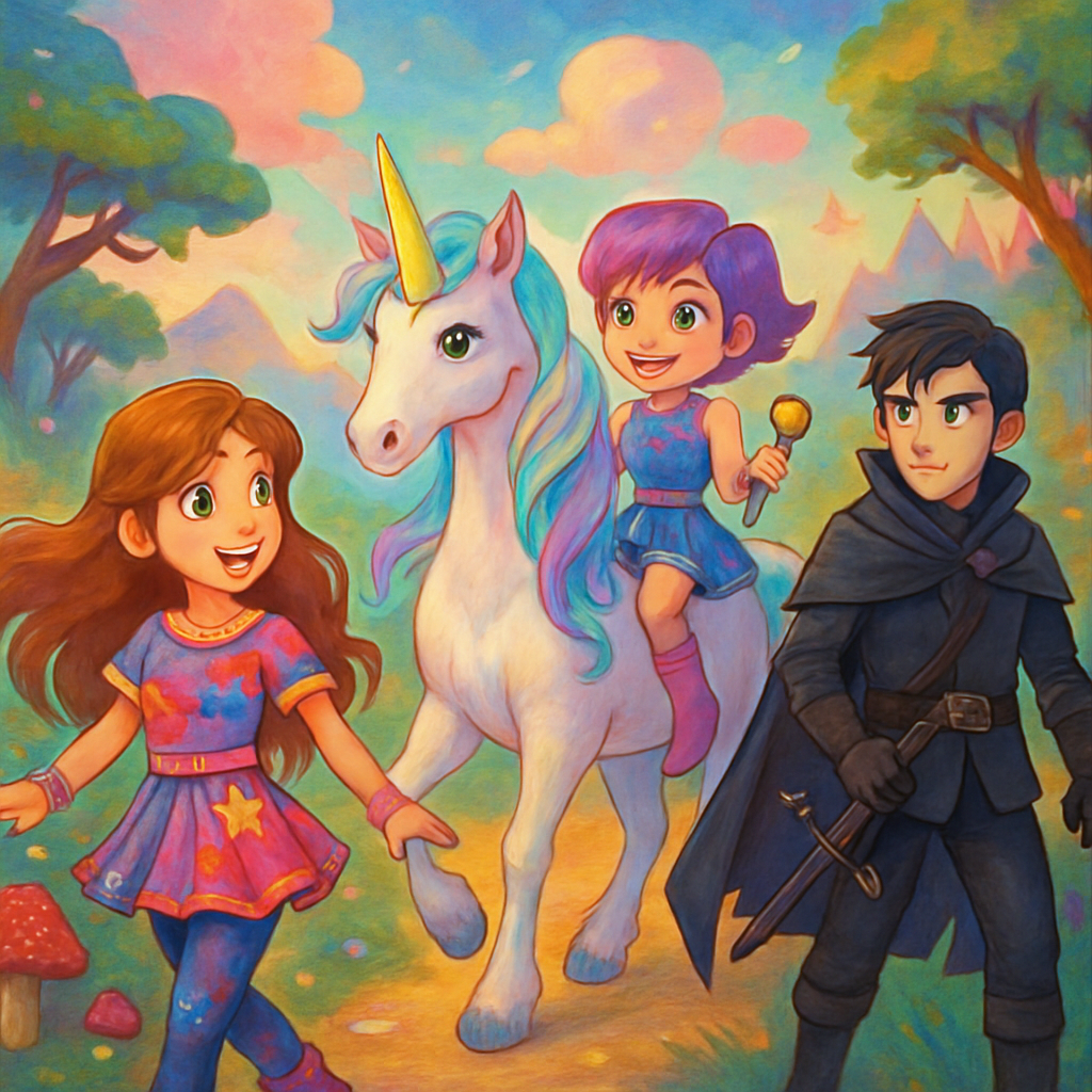 Sephira, @Luna, @Melody, and @Shadow the demon hunter traveling through enchanted lands.