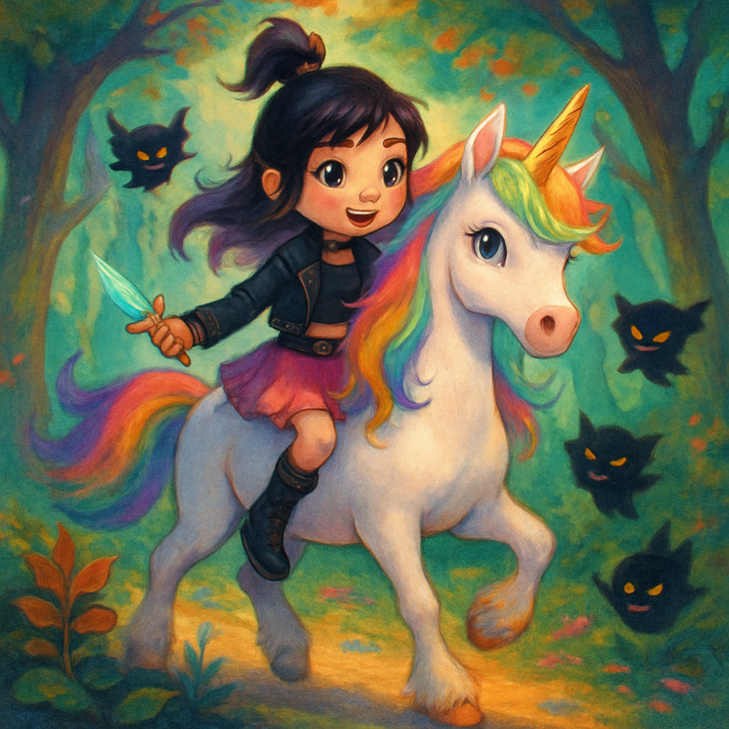 @Sephira riding @Luna through a magical forest.