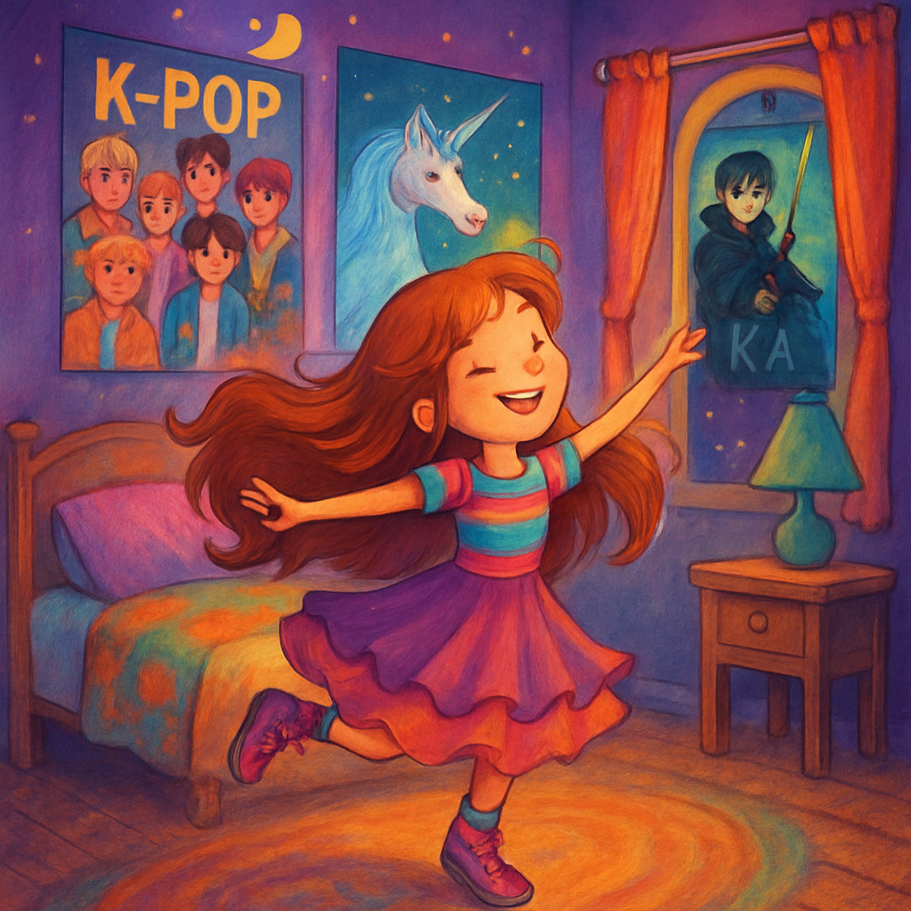 Sephira dancing in her room, surrounded by Kpop posters.