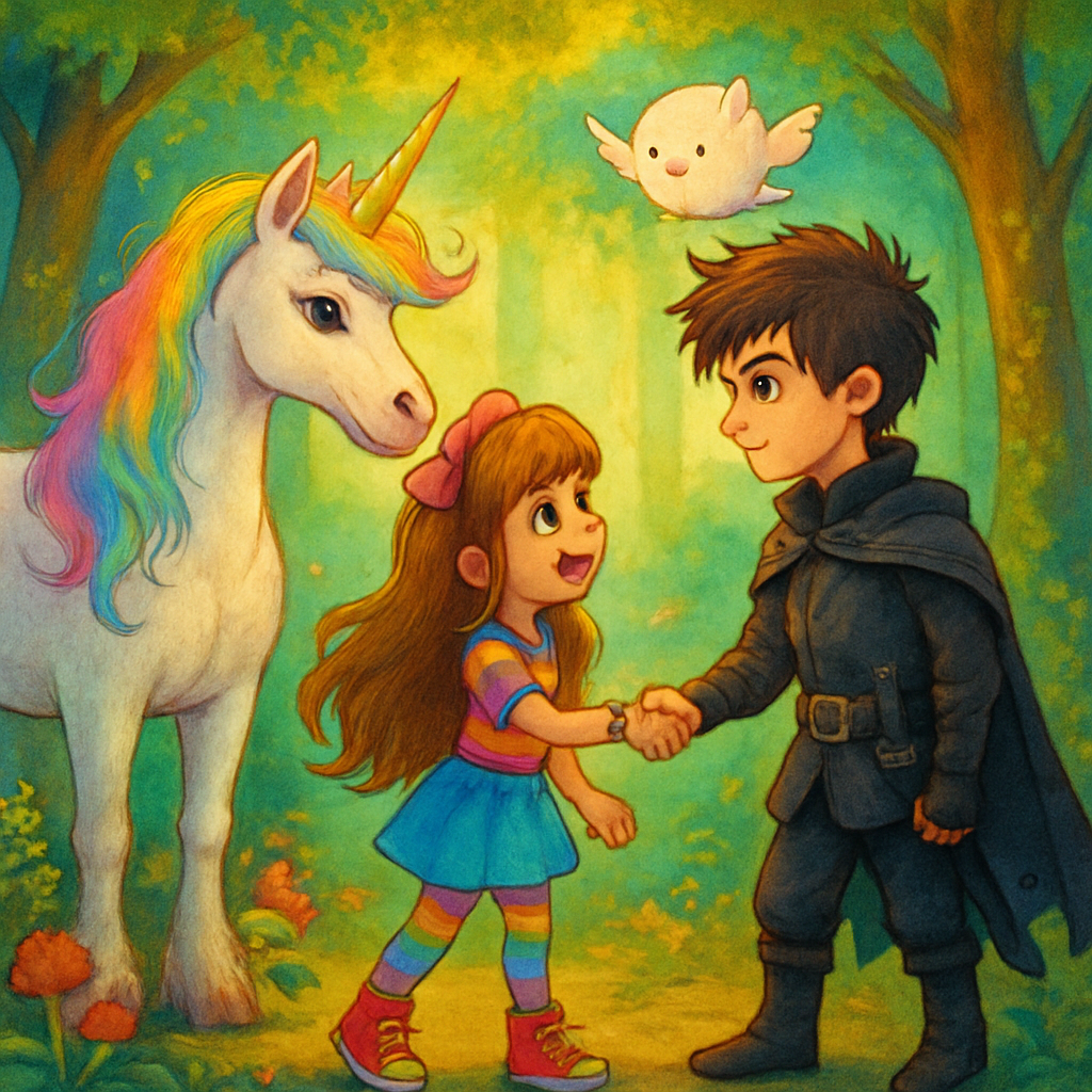 @Kai the Demon Hunter and @Sephira shaking hands in a forest.