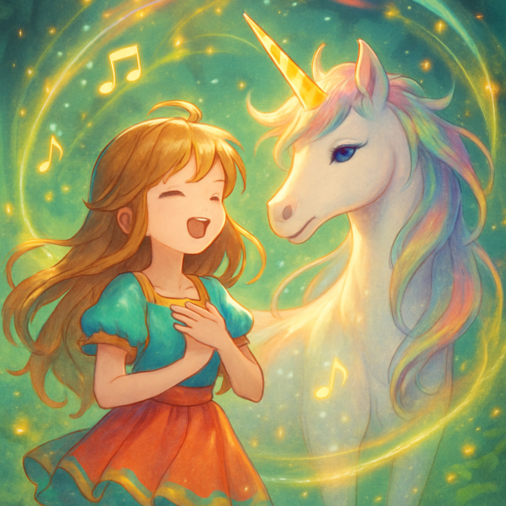 @Sephira and @Luna singing the unicorn's song, surrounded by magical light.