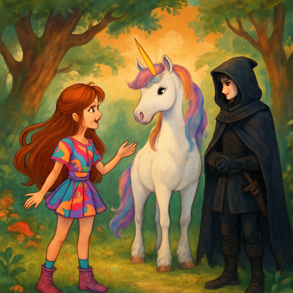 @Sephira, @Luna, and @Shadow in a forest clearing, discussing their quest.