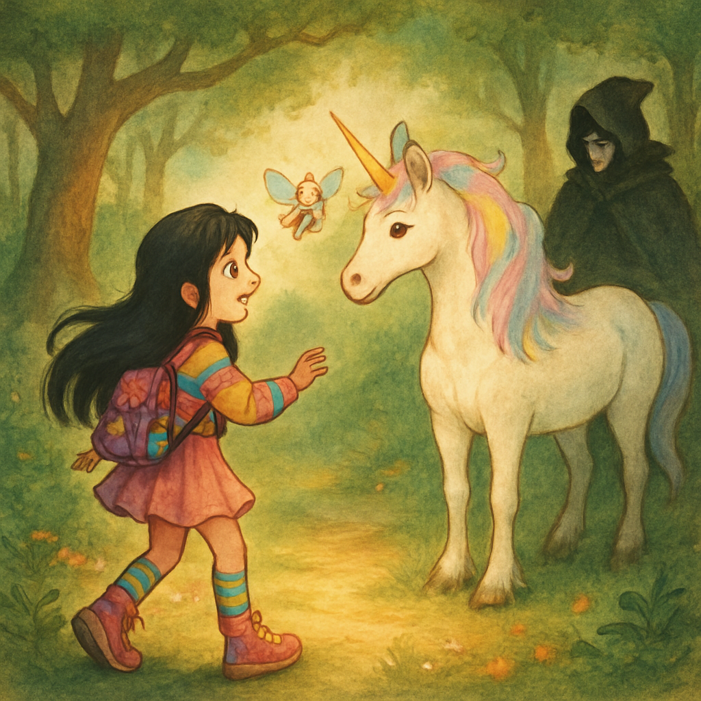 Sephira in her Kpop-inspired outfit, discovering the magical clearing in the forest.