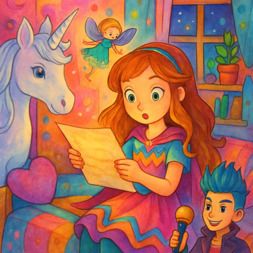 Sephira reading a mysterious letter in her colorful room.